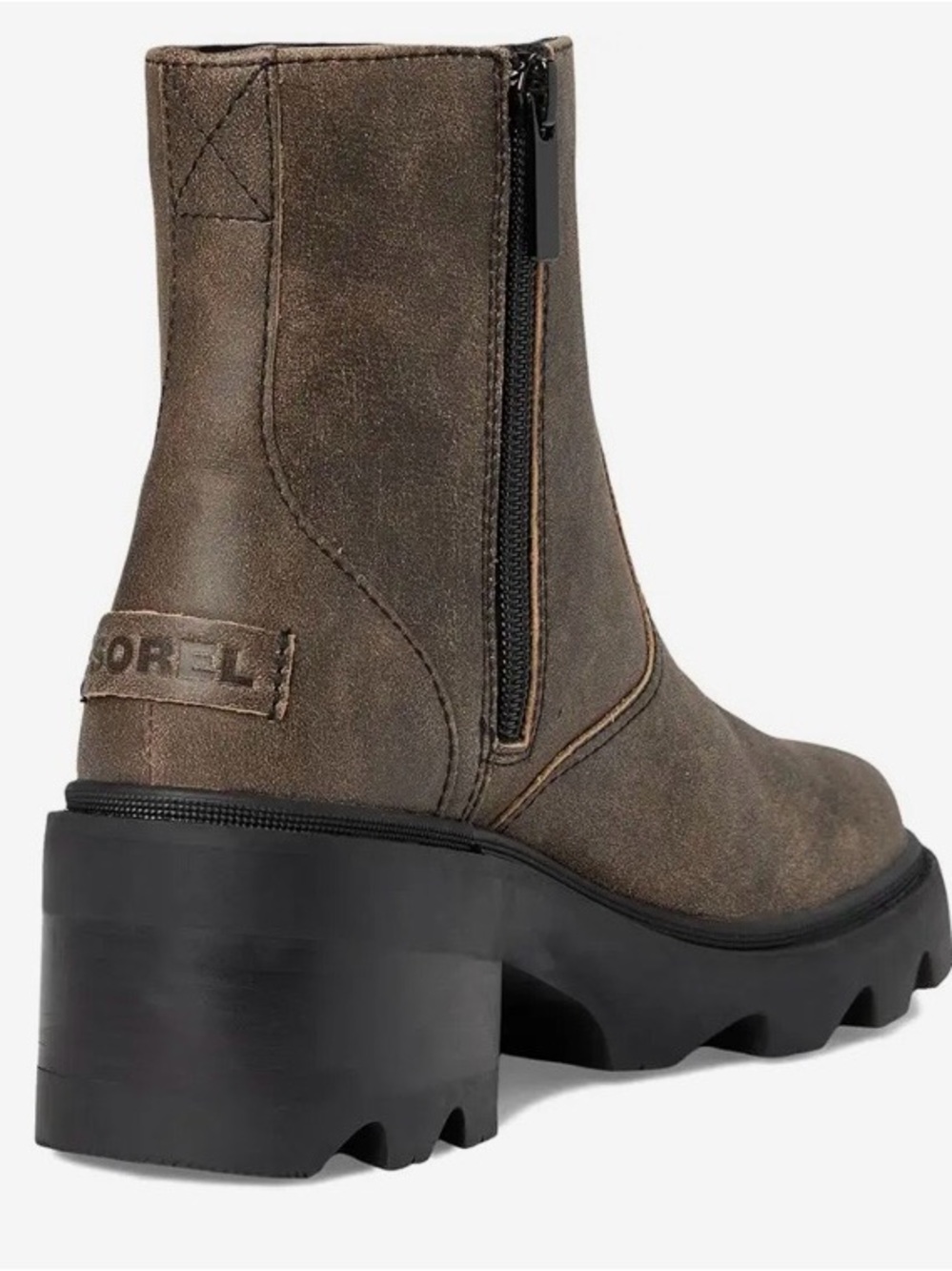 Sorel BRAND NEW Distressed Brown Leather block/ Lug Ankle Boots - Picture 3 of 12